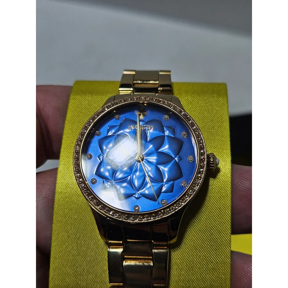 Invicta Wildflower 24537 Women's Gold Tone Blue Flower Dial Quartz Watch W Box